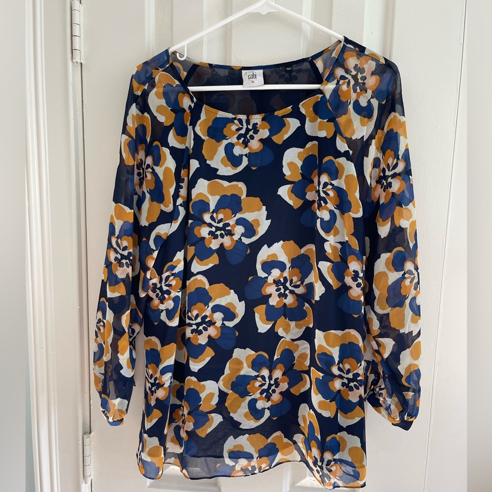 Cabi blue and yellow floral blouse XL